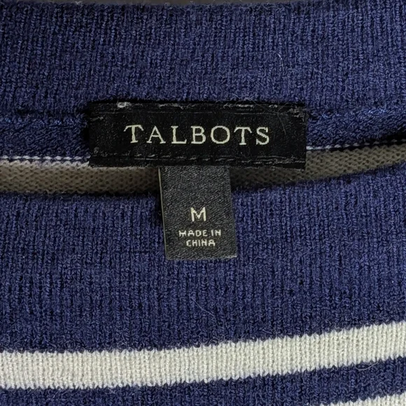 Talbots Nautical Striped Sweater Navy & White Soft Lambswool Blend Gently Used - Picture 10 of 12